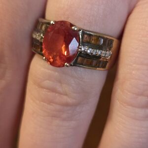 Orange Padparascha Sapphire With Citrine Gemstone Ring, Size 8